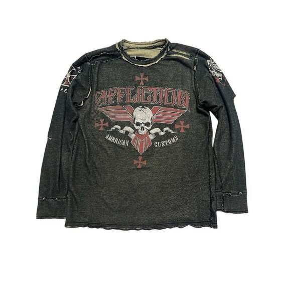 Affliction Reversible Thermal Long Sleeve Shirt Y2K Distress Graphic Mens XL - Picture 1 of 11